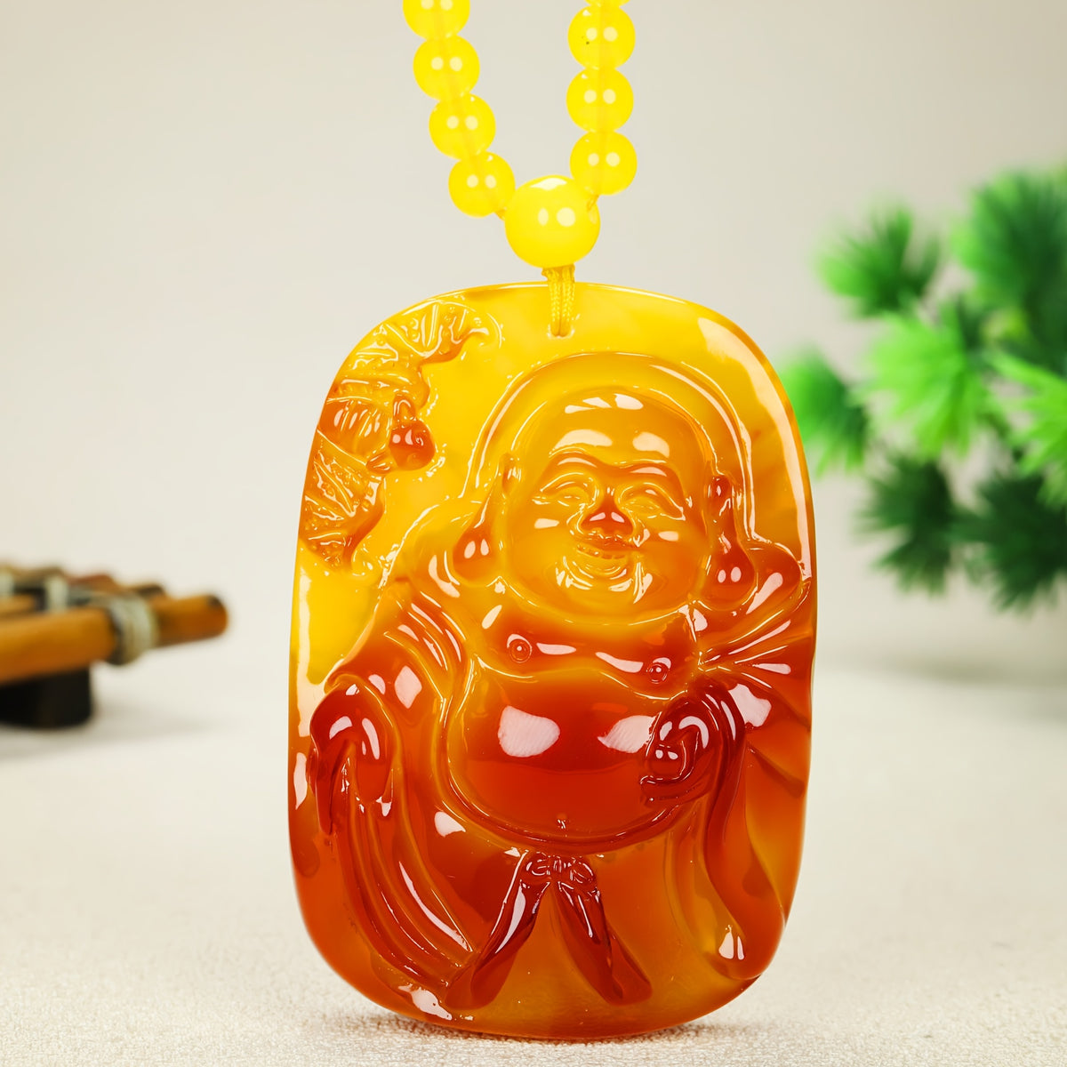 Elegant Vintage-Style Amber Character Pendant Necklace Handcrafted with Warmth & Spiritual Grounding for Meditation & Sweater Chains