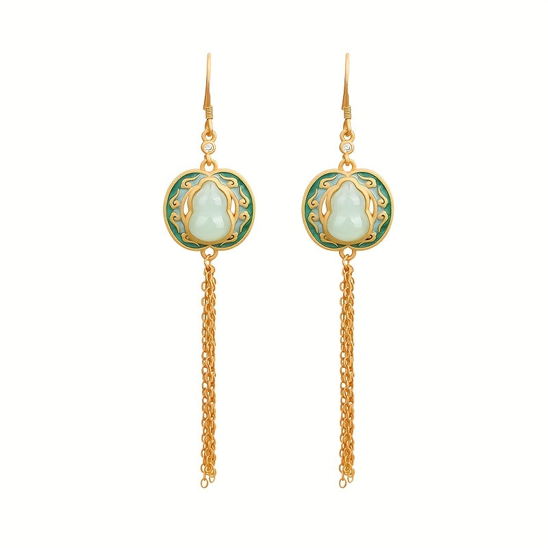 Elegant Gourd Tassel Earrings with Imitation Jade - Harmonious Energy for Daily Wear