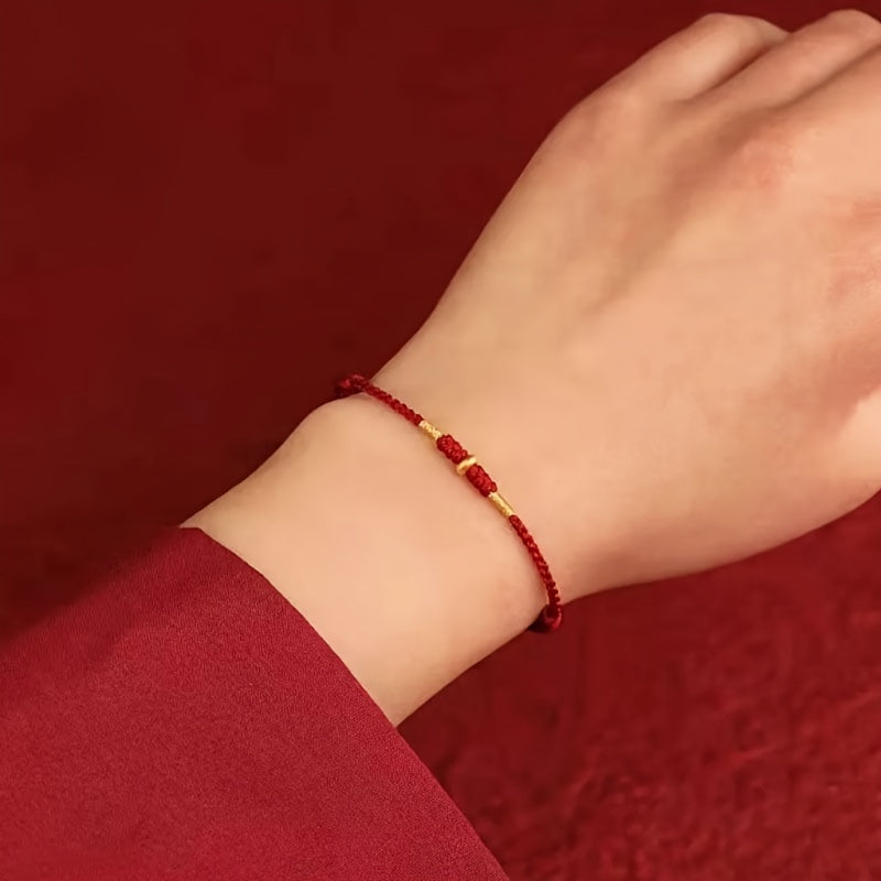 Women's Adjustable Red & Golden Lucky Charm Bracelet: Bohemian Style for Good Luck & Protection