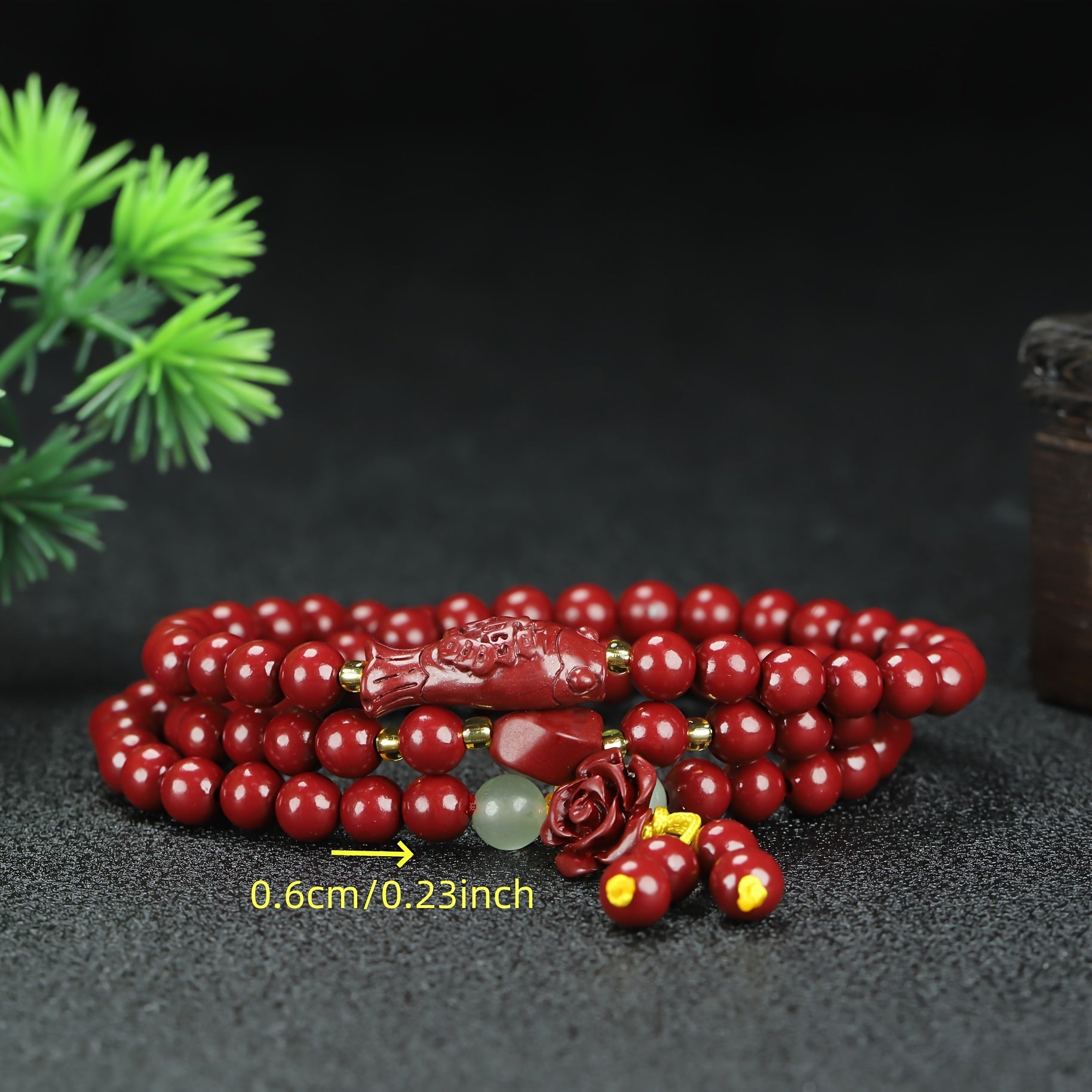 Red Cinnabar Beaded Bracelet for Women with Rose Charm | Grounding & Spiritual Protection