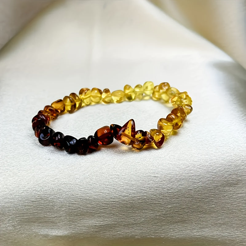 Natural Amber Gradient Bracelet for Sacral Chakra, Creative Energy, and Bohemian Style