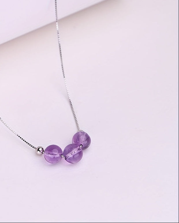 Purple Crystal Pendant Necklace - S925 Silver Harmony & Protection Talisman