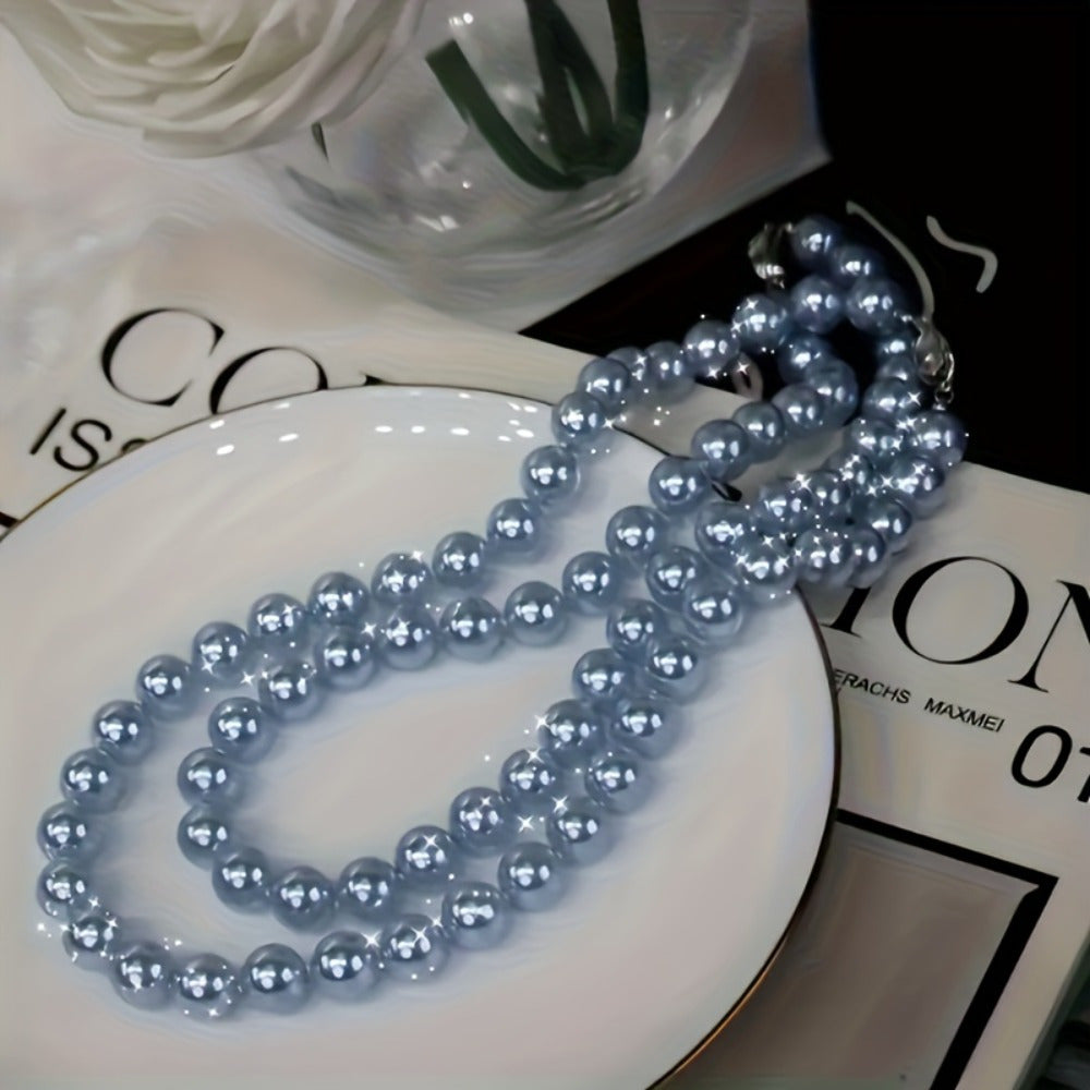 Bohemian Vacation Style Blue Freshwater Pearls Necklace - Elegant Layered Jewelry for Casual & Gift Occasions with Spiritual Energy