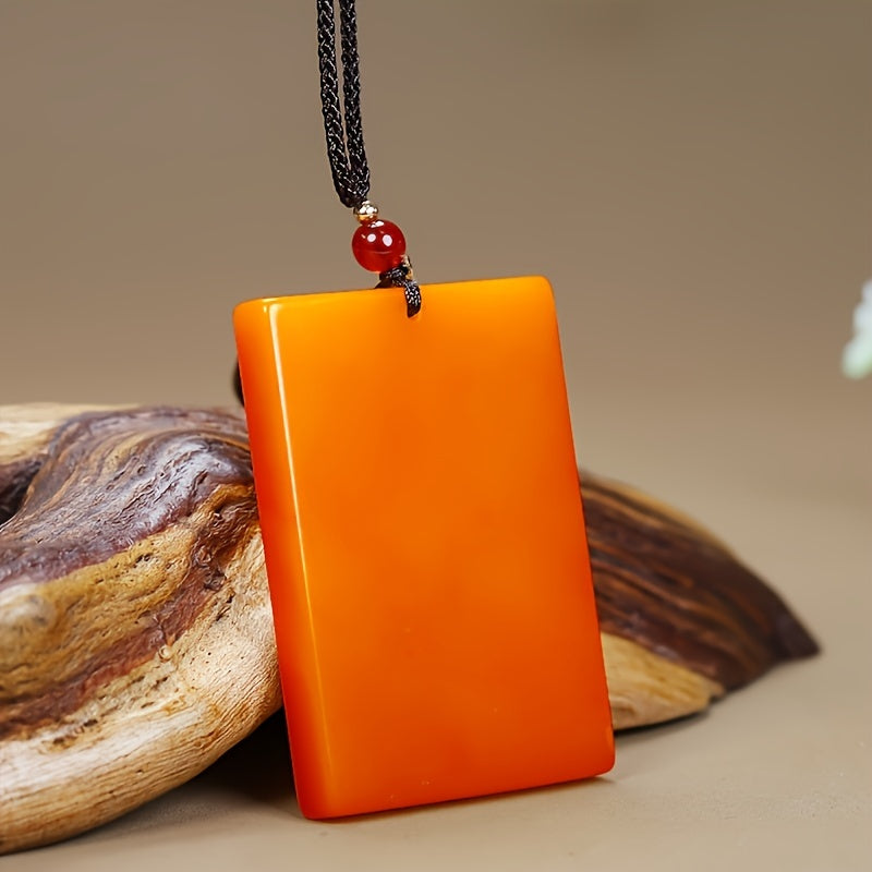 Classic Fashion Peace Sign Sweater Chain Pendant - Unisex Yellow Dragon Natural Stone Necklace for Energy & Protection