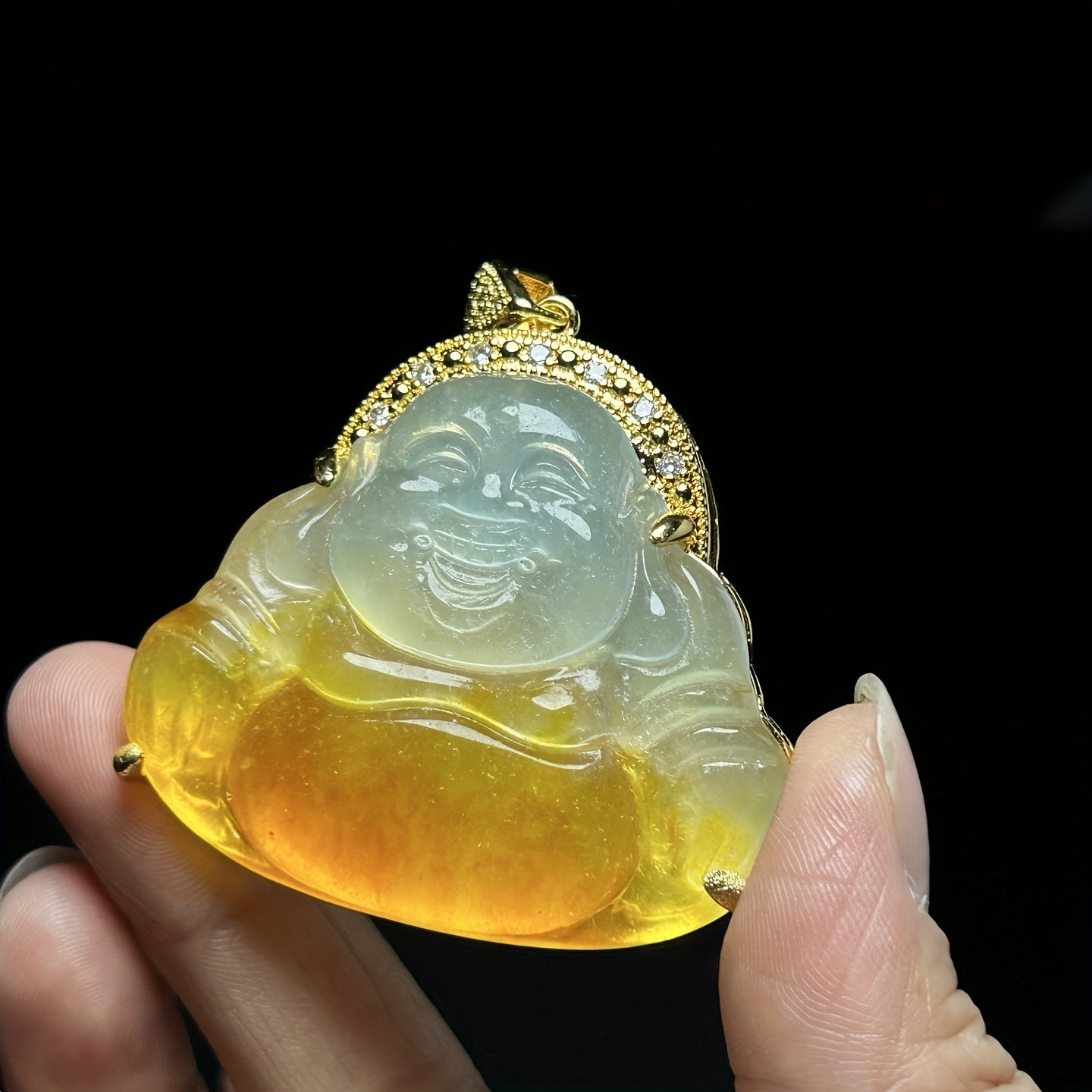 Men's Natural Jadeite Laughing Buddha Pendant for Prosperity, Protection & Good Fortune