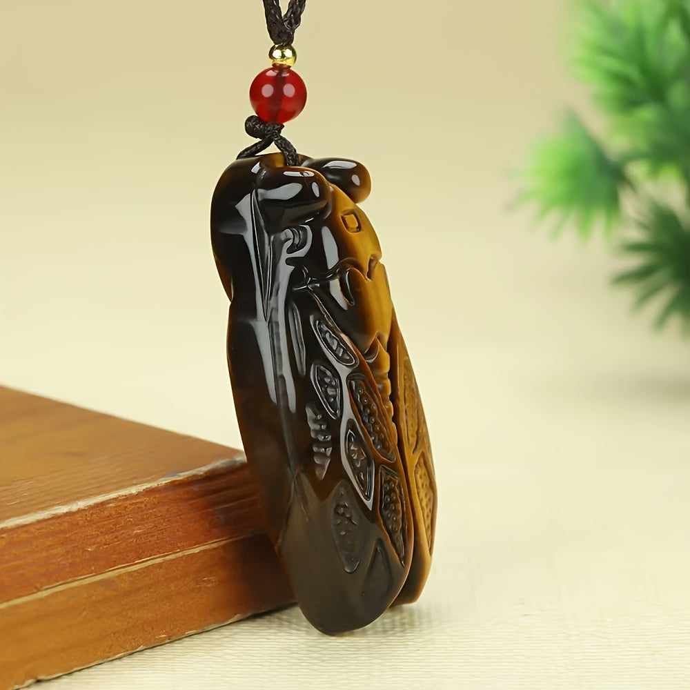 Natural Stone Pendant - Bohemian Style Unisex Jewelry with Cicada Symbol for Good Fortune