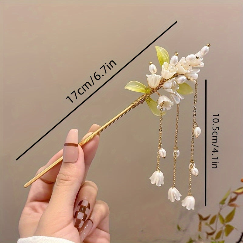 Tassel Habohemian ethnic design, mind-body-spirit balance, golden metal design, white pearl accents, green leaf motifs, imitation pearls, detailed craftsmanship, weddings and formal events, sirpin - Bohemian Ethnic Design for Mind-Body-Spirit Balance