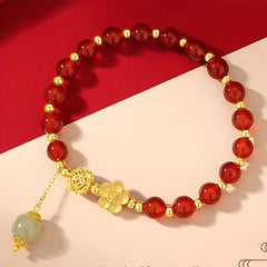 Elegant Red Agate Beaded Bracelet with Golden Accents - Daily Wear & Spiritual Protection