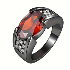 Mens Glamorous Black Plated Rhinestone Ring - Dazzling Party & Wedding Jewelry with Protective Energy