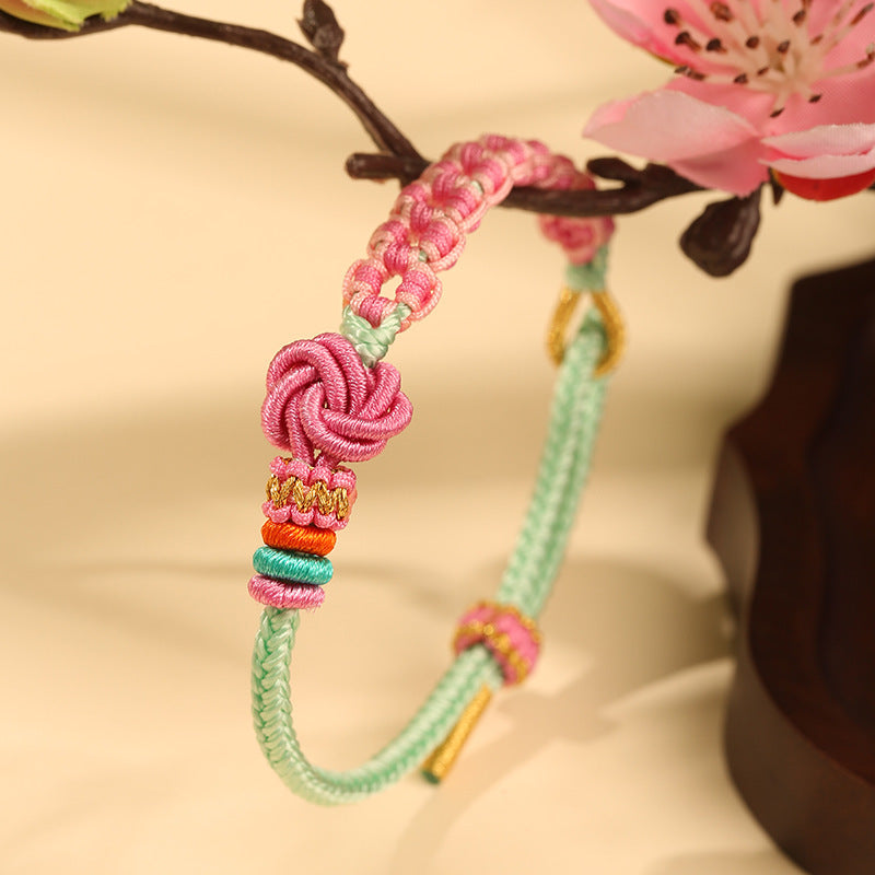 Hand-Woven Peach Knot Bracelet - DIY Beaded Rope for All-Season Gifting with Positive Energy