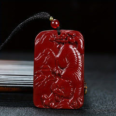 Purple Golden Pyrite Square Tiger Pendant with Red Cinnabar for Courage and Protection