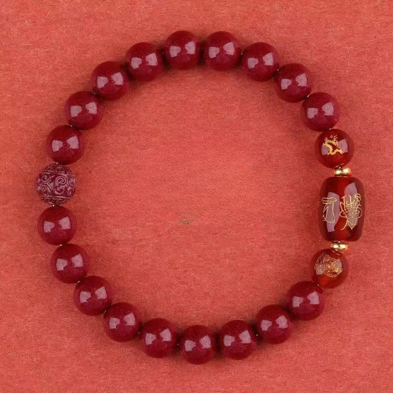 Zodiac Bracelet with Cinnabar Beads & Golden Charms - Traditional Chinese Energy Protection & Wealth Attraction
