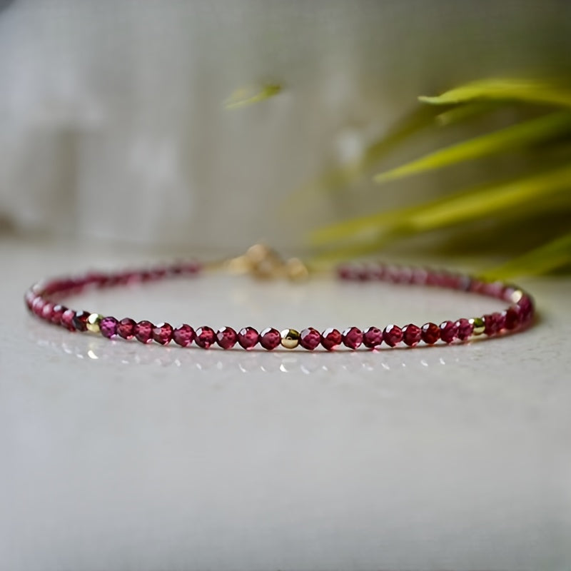 January Birthstone Garnet Small Bead Delicate Bracelet - Energy & Vitality for Daily Wear