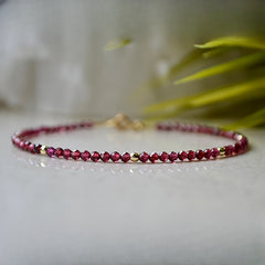 January Birthstone Garnet Small Bead Delicate Bracelet - Energy & Vitality for Daily Wear