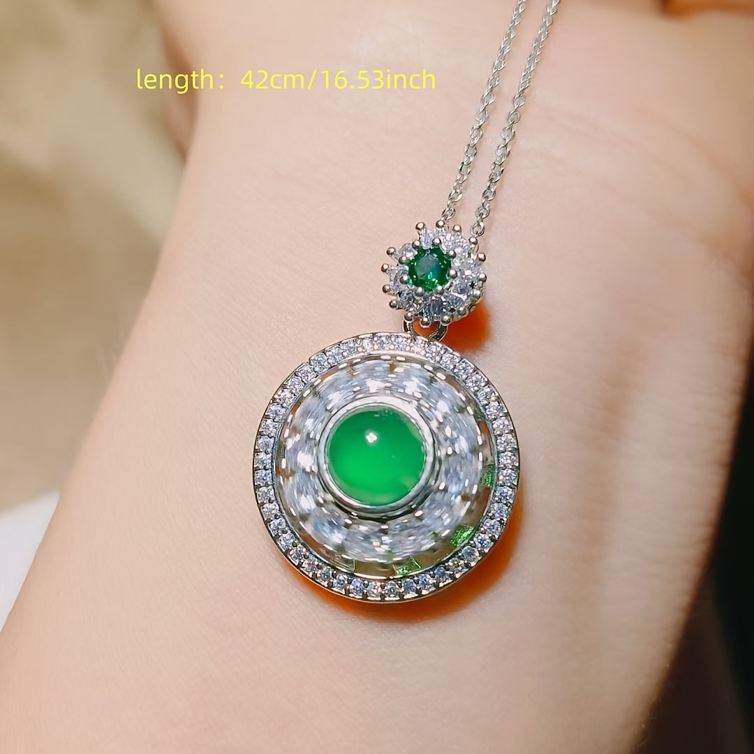 Green agate necklace shown at collarbone length on different skin tones