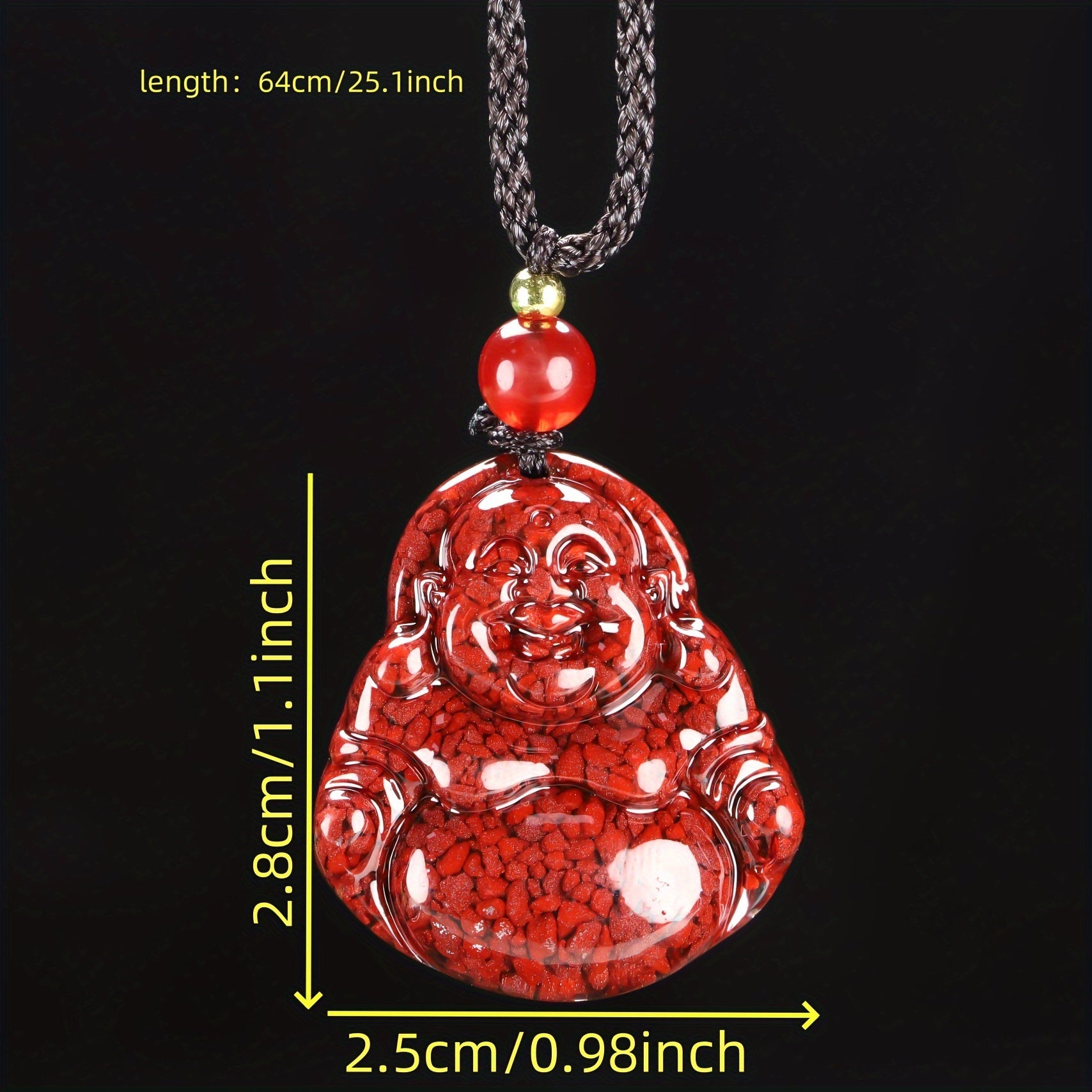 Cinnabar pendant shown with adjustable black cord