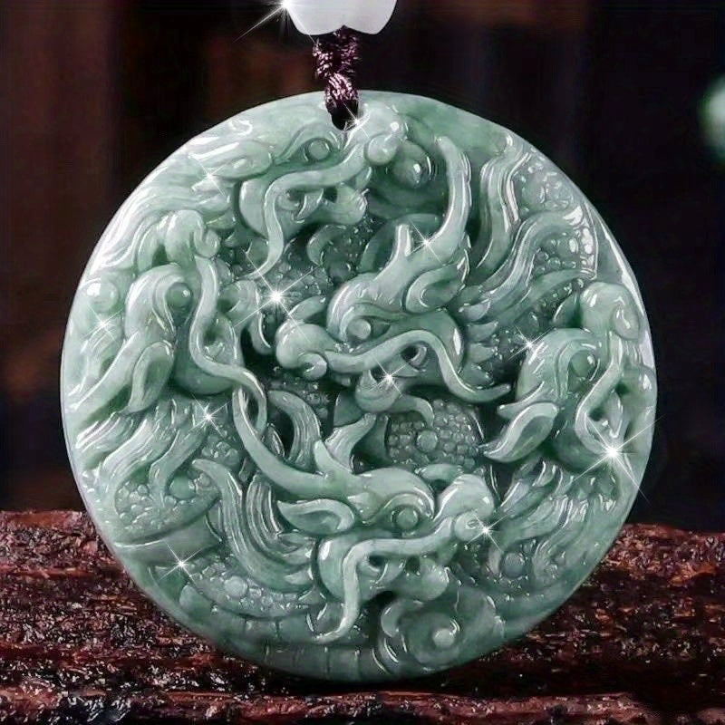 Close-up detail of the hand-carved dragon scales on the Nine Dragon Guardian pendant, showing intricate artistry