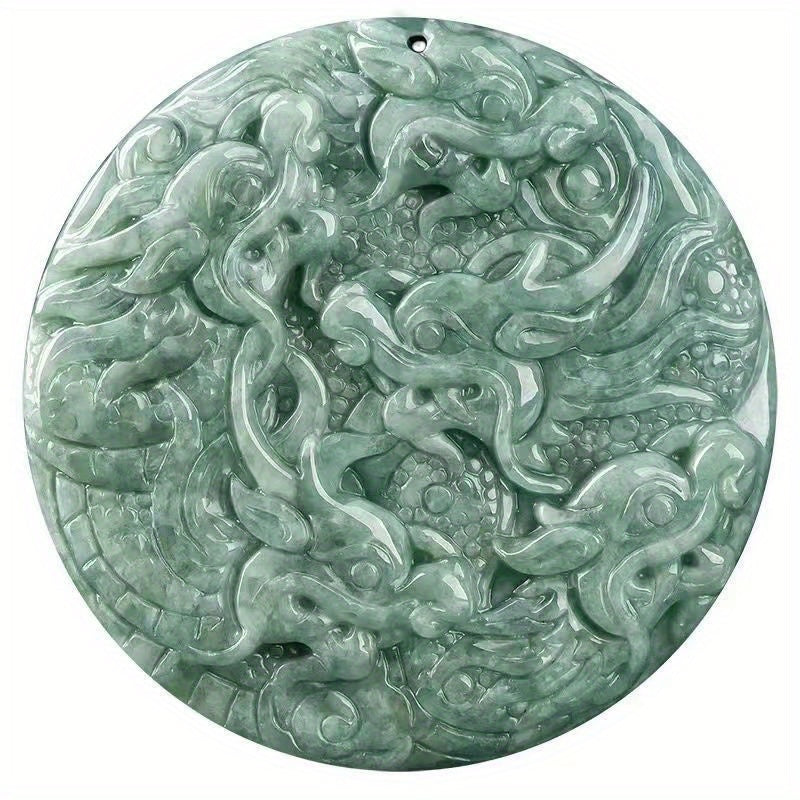 Close-up of the Nine Dragon pendant showing the central dragon motif