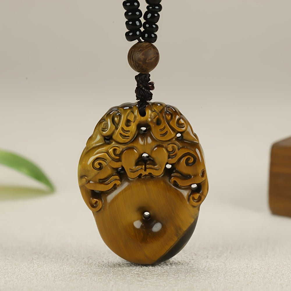 Natural Stone Pixiu Pendant with Three Coins showing detailed craftsmanship