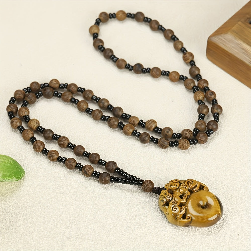 Couple wearing matching Pixiu pendants for financial harmony