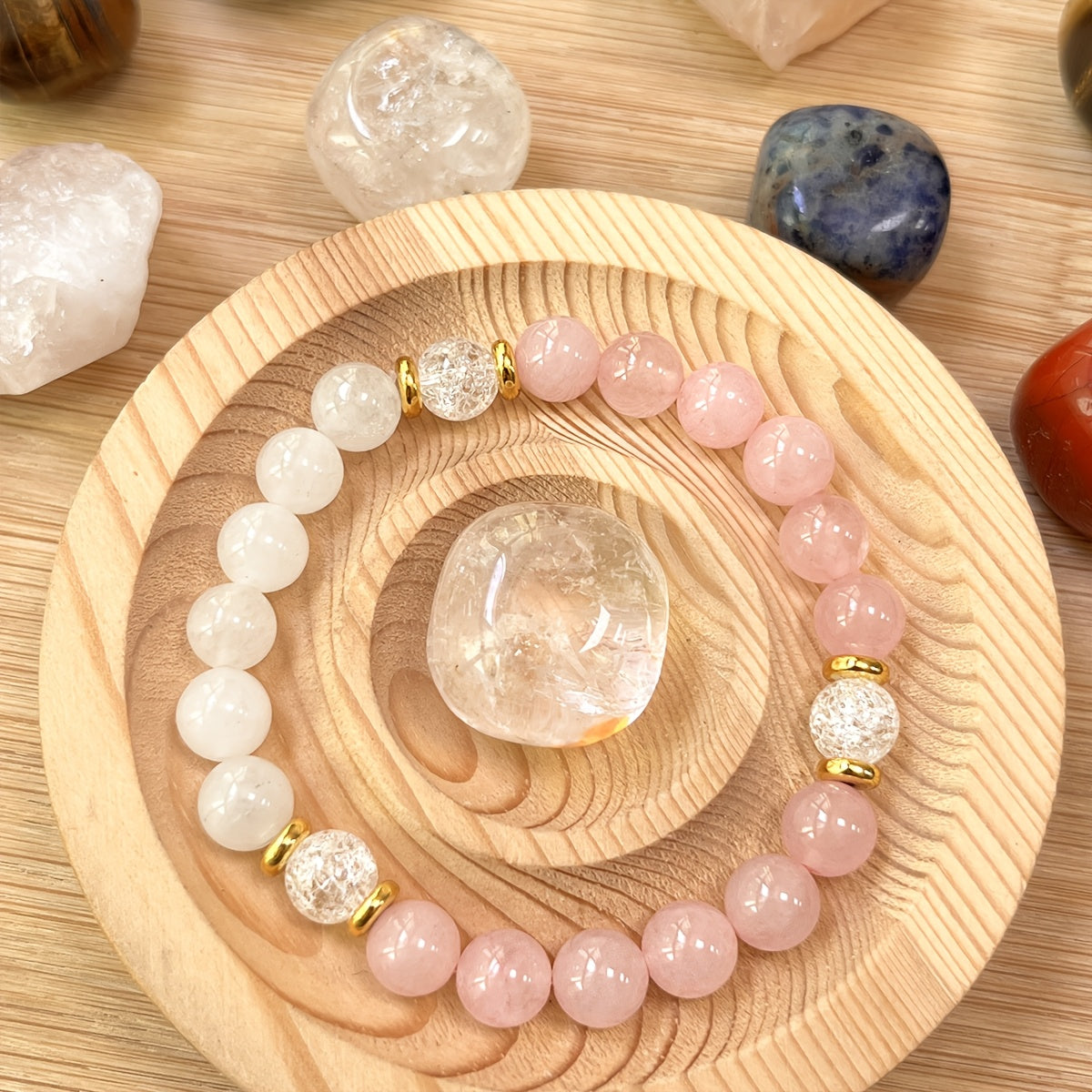 Pink Rose Quartz & White Stone Y2K Chakra Bracelet for Harmony & Protection