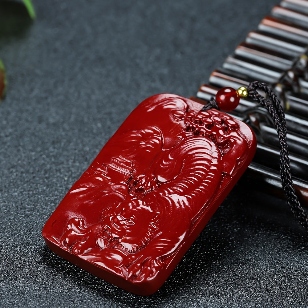 Detailed view of pyrite and cinnabar materials in zodiac pendant