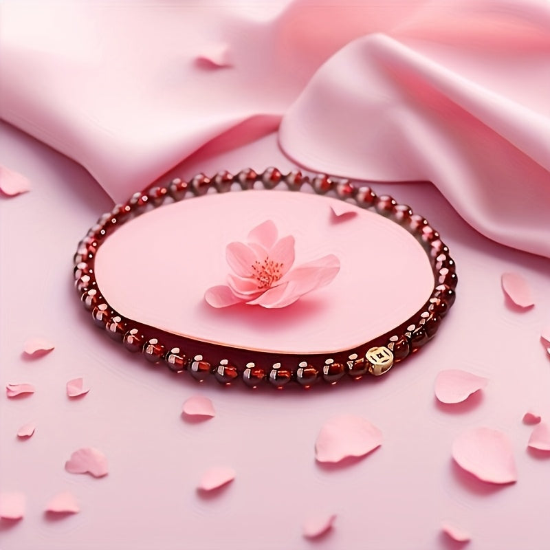 Red Garnet & Golden Coin Charm Bracelet - Vintage Love Attraction Jewelry for Women