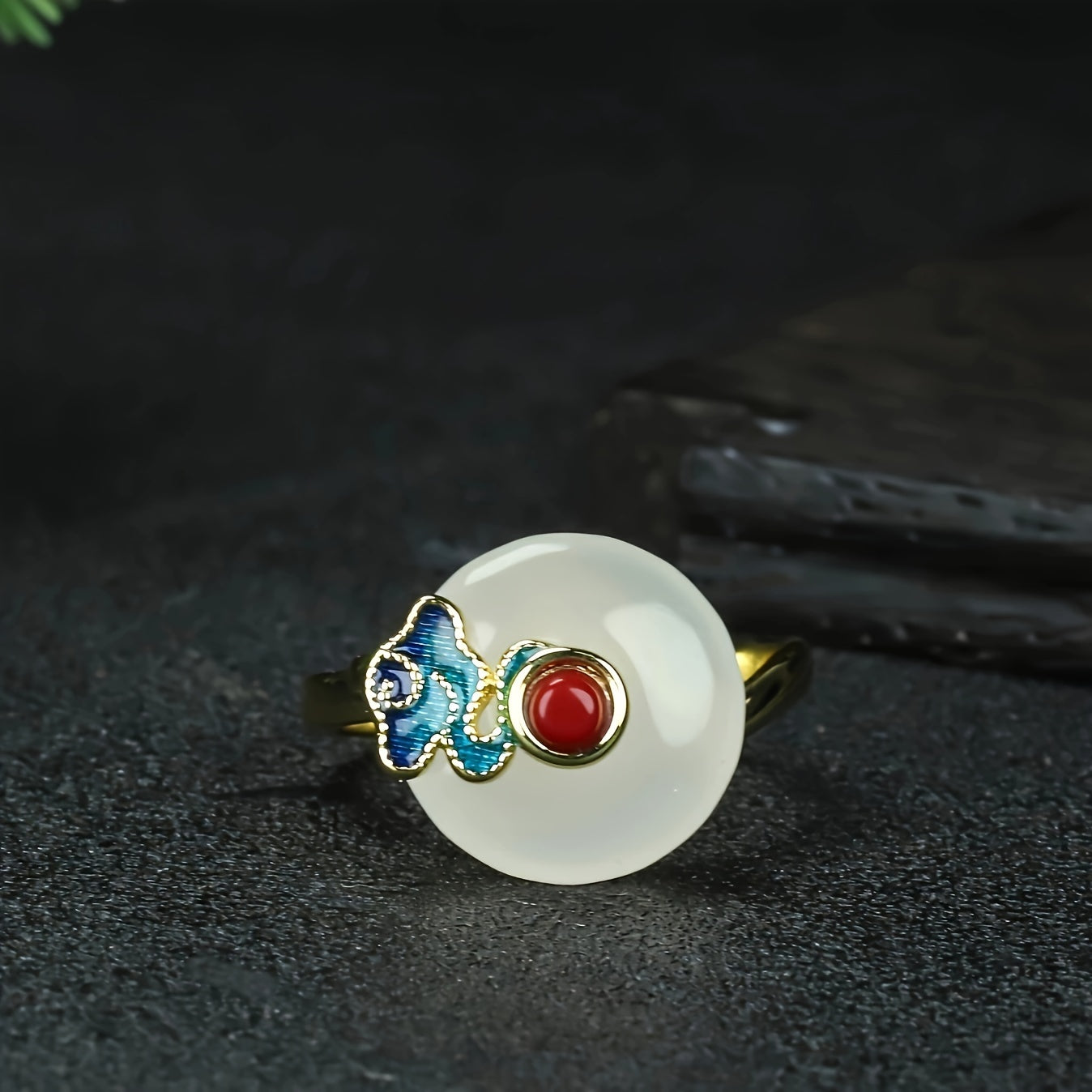 Cloisonné ring in natural lighting showcasing color depth and craftsmanship