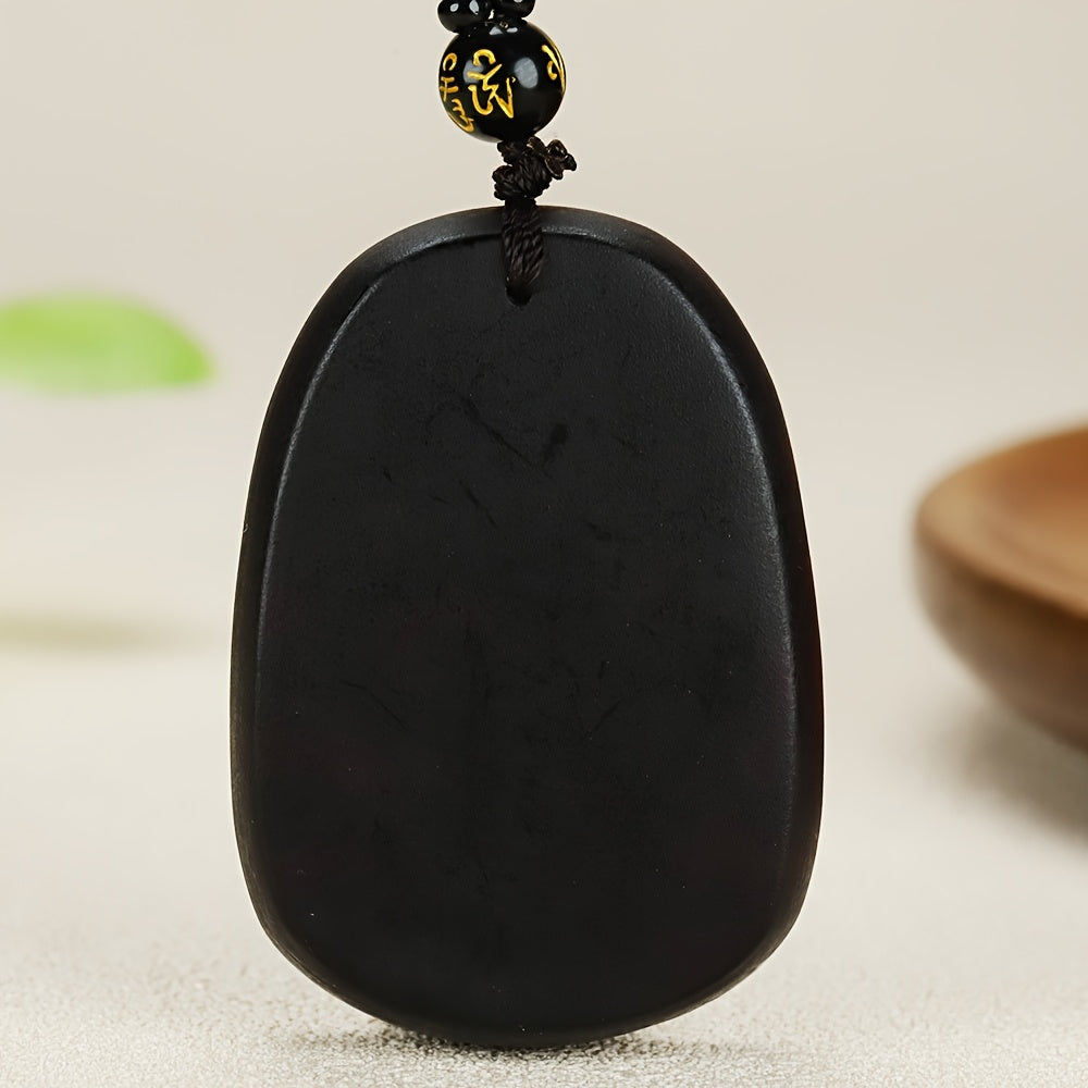 Vintage Dragon Pendant Necklace for Men - Black Resin Chameleon Amulet with Purple Light Effect