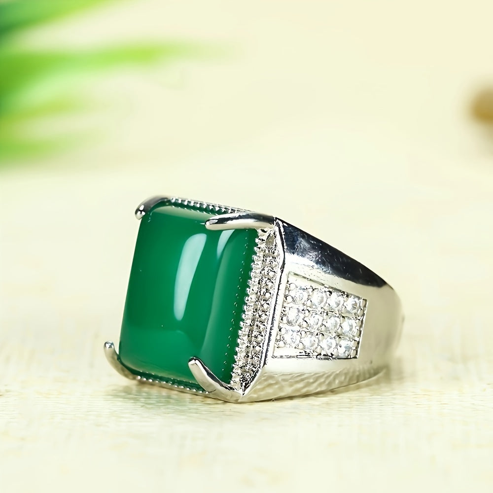 Side view of the ring showing the adjustable band and CZ accents