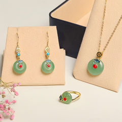 Vintage Peace Buckle Earrings Set with Natural Stone - Grounding, Elegant Jewelry for Women's Harmony & Style