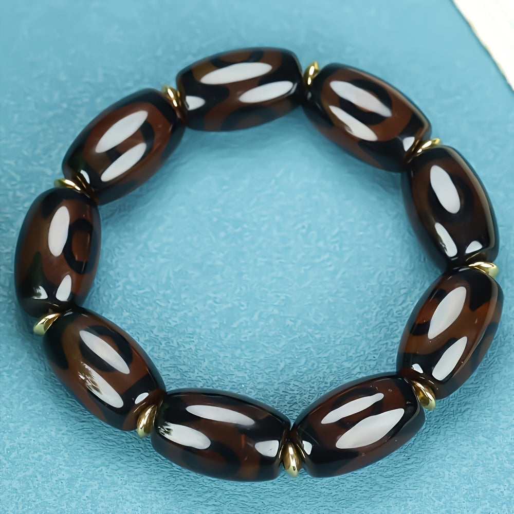 Vintage Purple and Blue Beaded Bracelet for Spiritual Balance, Unisex Elastic Cuff