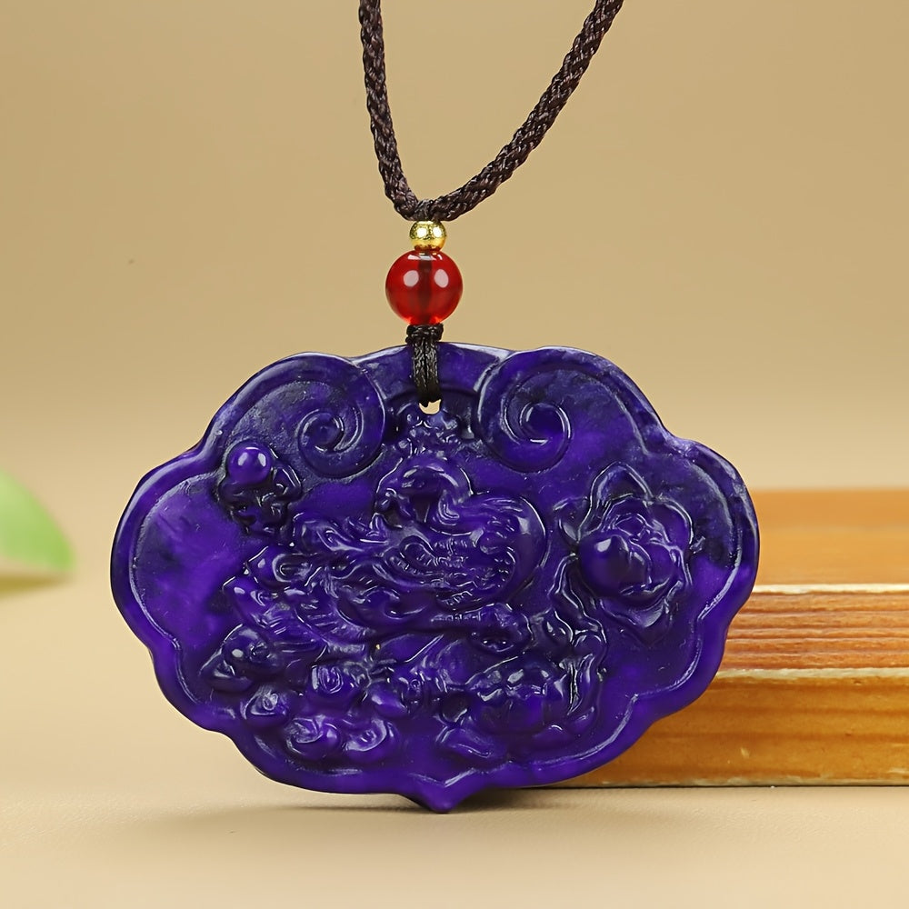 Vintage Violet Jade Dragon Pendant for Prosperity, Protection, and Spiritual Wisdom