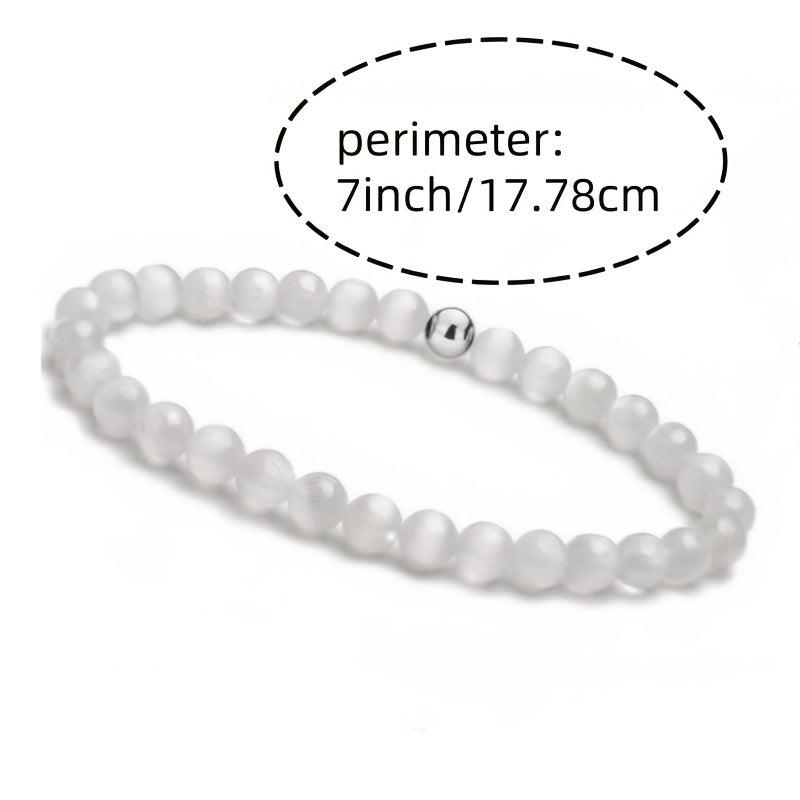 White Cat's Eye Stone Stretch Bracelet for Yoga, Meditation, and Positive Energy