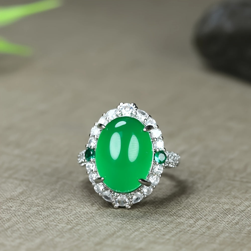 A beautiful ring featuring a large green agate stone