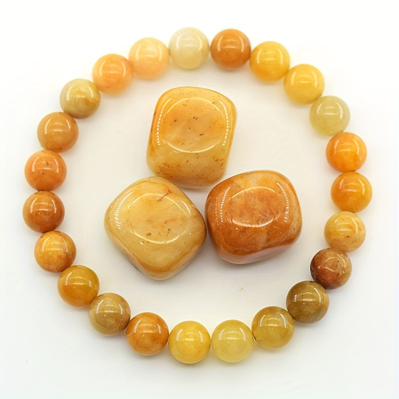 Yellow Stone Elastic Bracelet - Natural Stone Energy for Daily Wear & Preppy Sporty Style